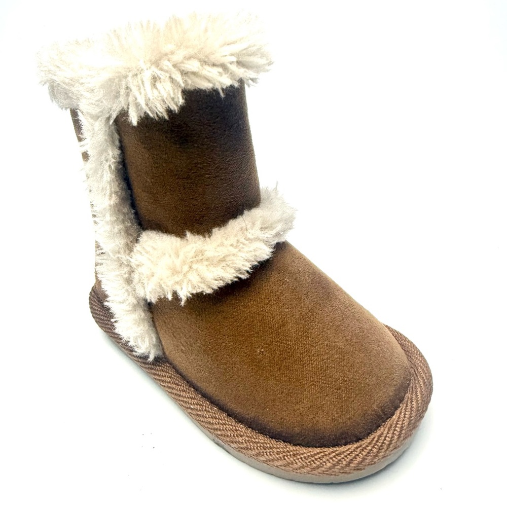Teeny Toes Toddler Brown Faux Suede Fur-Trim Boots | Size 3
